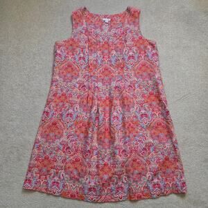 J. Jill Love Linen LP Paisley Pullover Sleeveless Split V-Neck Shift Dress